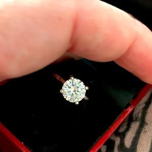 Russian cubic zirconia ring approx 2 carat in silver metal 4 prong setting